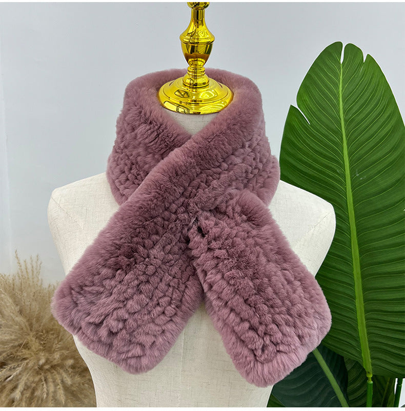 Hand-Knitted Real Rabbit Fur Scarf - Winter Accessory