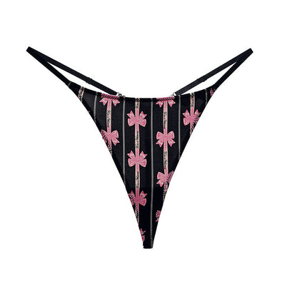 Striped Polka Dot Flower Ice Silk G-string