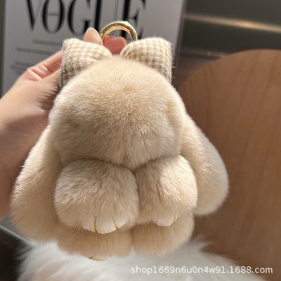 Cute Real Rabbit Fur Bow Keychain, Car Charm