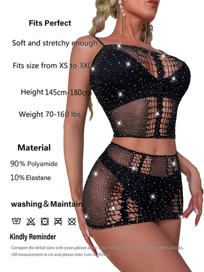 Sexy Hot Drill Crotch Two-piece Mesh Dress Sex Underwear