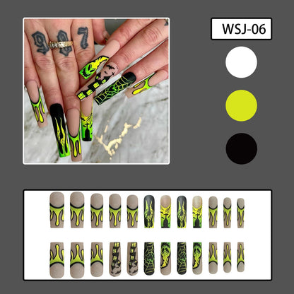 Halloween Brown Matte Nail Tips with Yellow Green Gradient Spooky Design