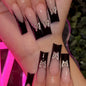 Extra Long Black Border Butterfly Rhinestone Nail Tips