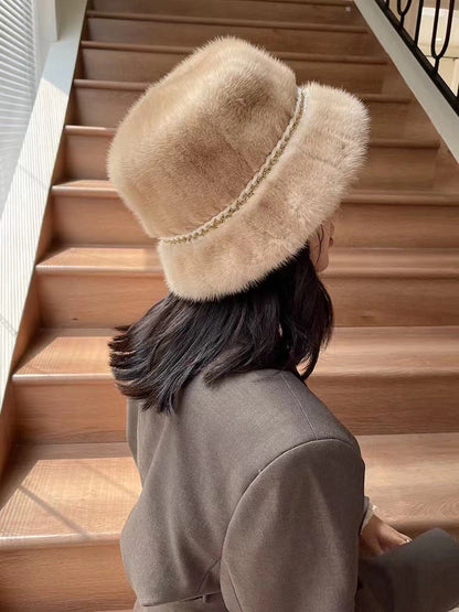 Warm Mink Fur Bucket Hat - Ear Flap Design