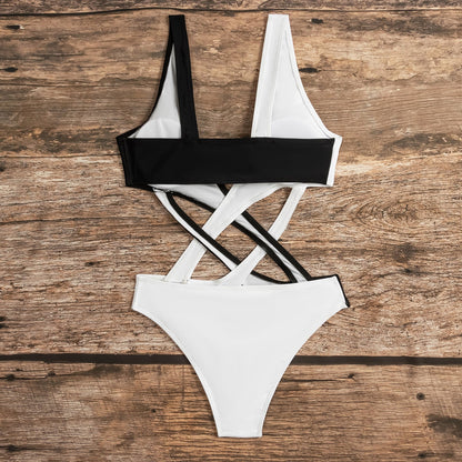 Chic Monochrome Cutout Swimsuit