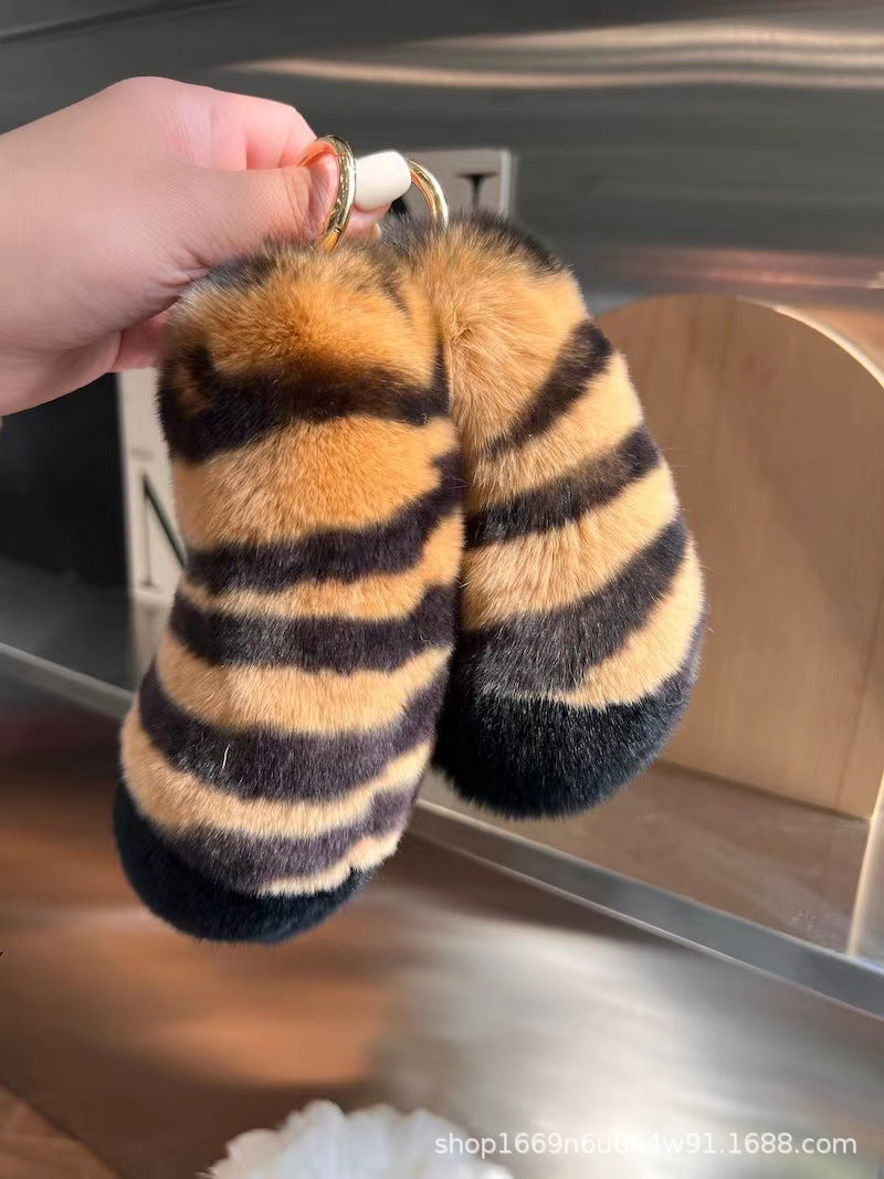 Cute Otter Rabbit Fur Tiger Tail Keychain Plush Gift