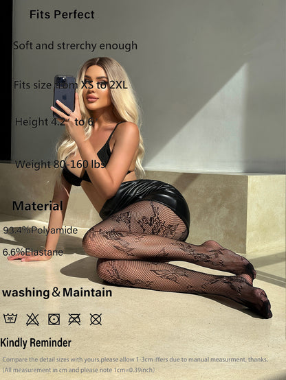 Sexy Butterfly Flower Lace Transparent Suspender Fishnet Socks Pantyhose