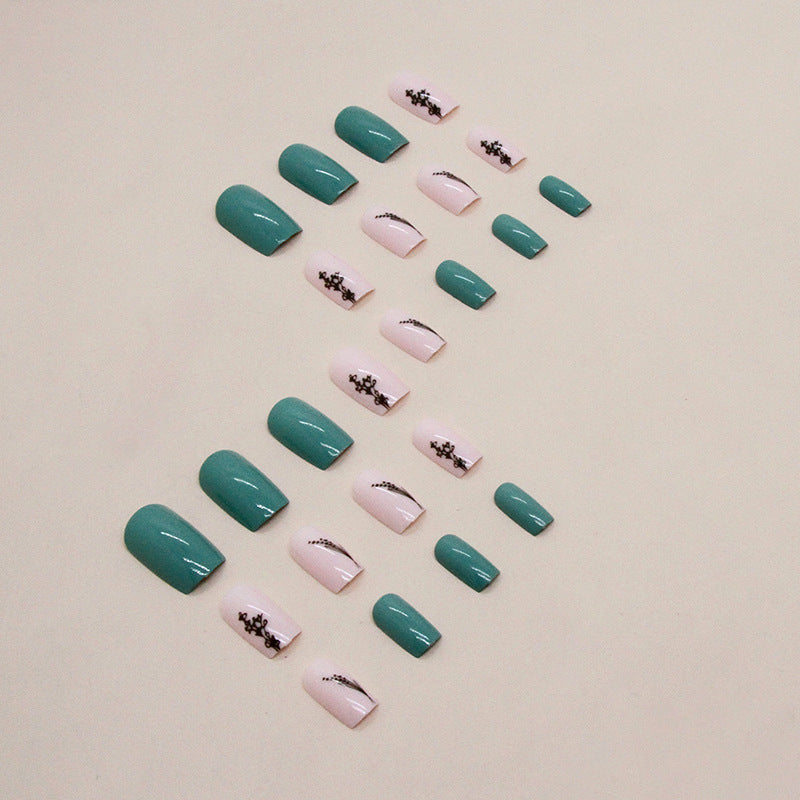 Mid-Length Square Nails, Lily of the Valley Design