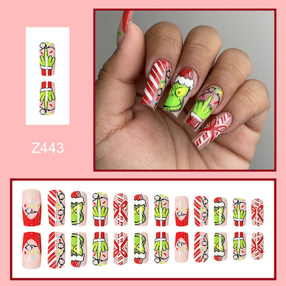 New FashionGrinch Christmas Bow Red Nail Tips-homeunderwear