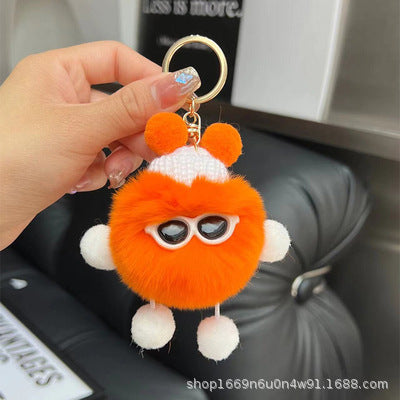 Real Rabbit Fur Cute Otter Ball Keychain