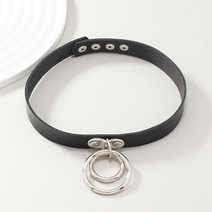 Leather Ring Pendant Choker