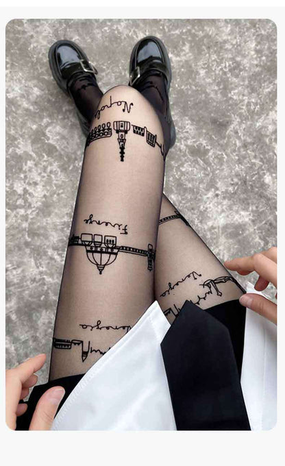 Sexy Trend City Castle Printed Ultra-thin Pantyhose