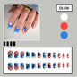 4th of July White Blue Star Line Short Square Nails