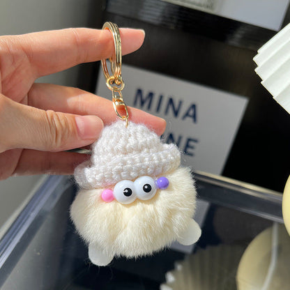 Cute Real Rabbit Fur Coal Ball Keychain - Accessory