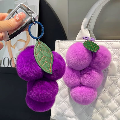 Purple Grapes Real Rabbit Fur Keychain - Bag Charm