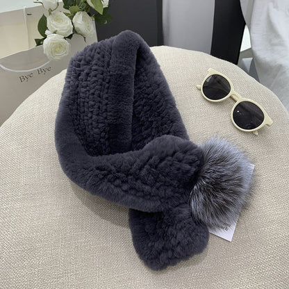 Real Rabbit Fur Fox Pom Pom Scarf - Winter Warmth & Style