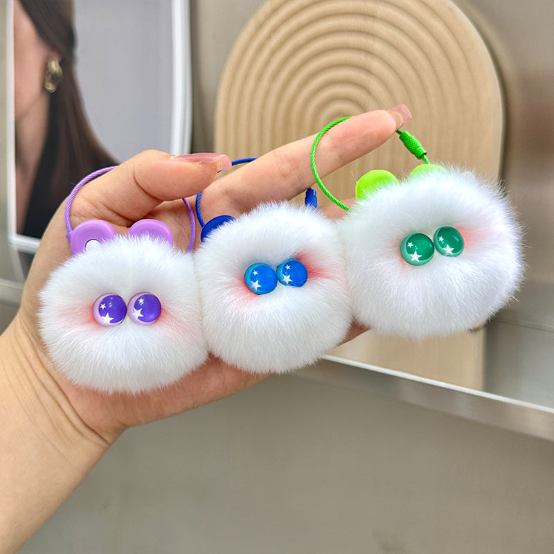 Cute Otter Rabbit Fur Coal Ball Keychain Plush Toy