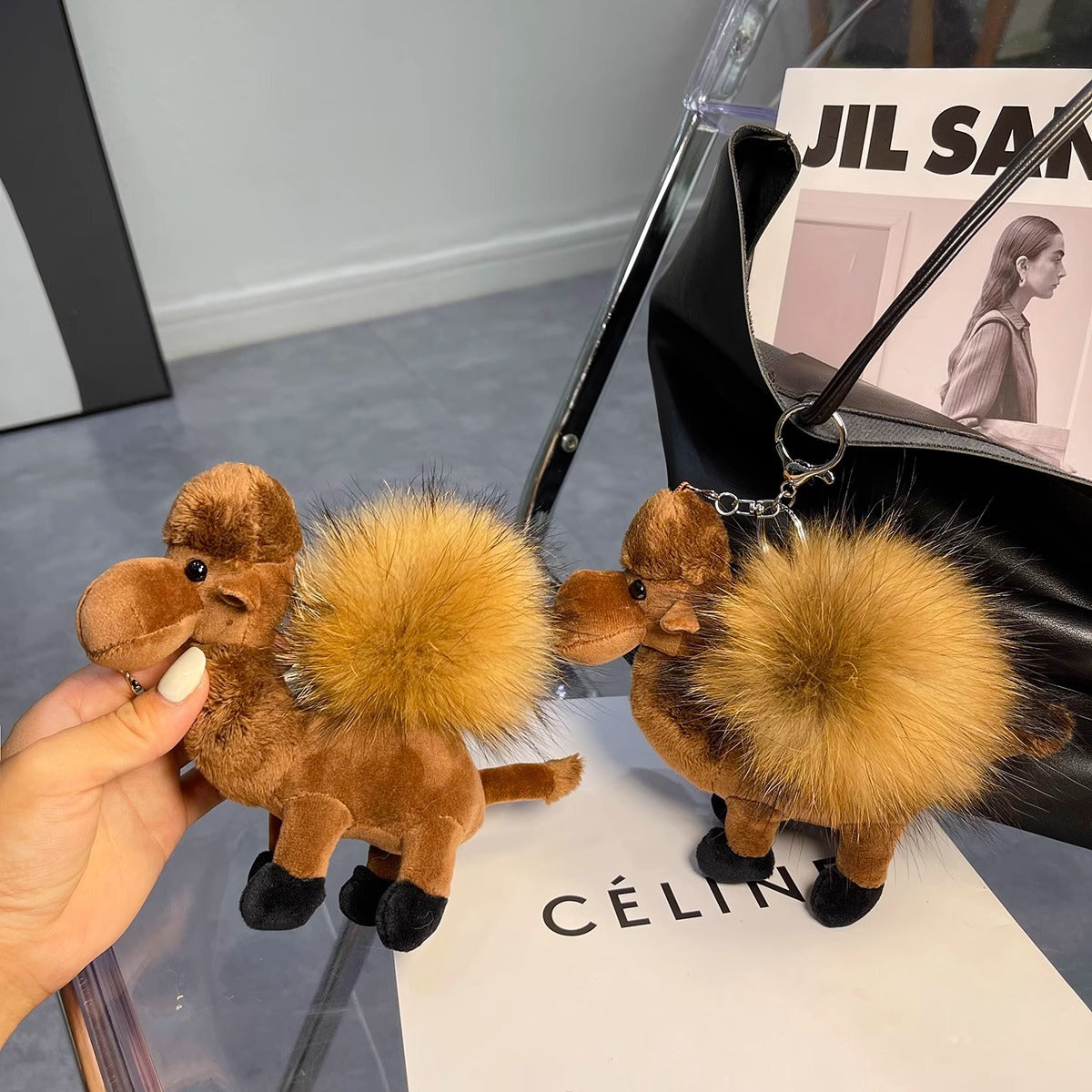 Cute Real Racoon Fur Camel Keychain - Bag Charm