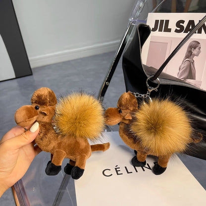 Cute Real Racoon Fur Camel Keychain - Bag Charm