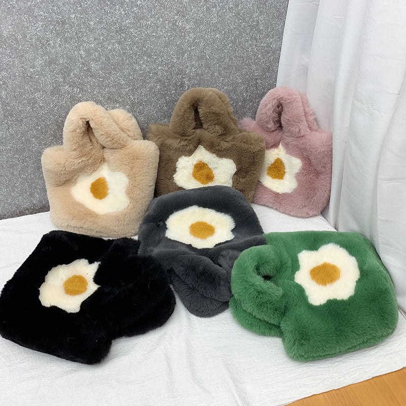 Fuzzy Fried Egg Handbag - Winter Shoulder Tote