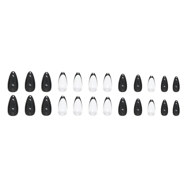 Almond-Shaped Black French Nails, Shiny and Chic-Homeunderwear