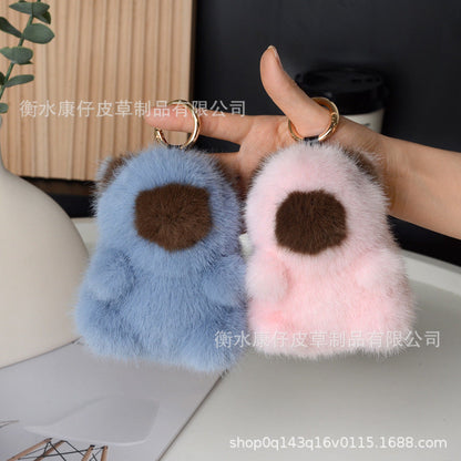 Cute Faux Fur Capybara Plush Keychain Car Accessory