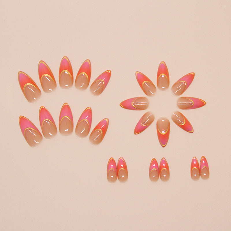 24-Piece Almond French Nail Stickers with Gold Edges