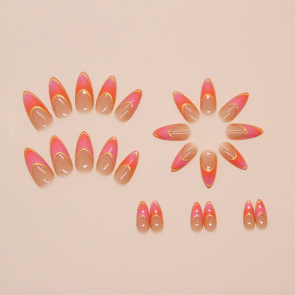 24-Piece Almond French Nail Stickers with Gold Edges