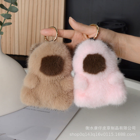 Cute Faux Fur Capybara Plush Keychain Car Accessory