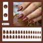 Solid Red-Brown Fall Nails: 24-Piece Removable Almond Shape Nail Wraps