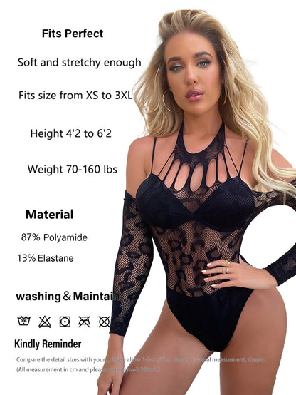 Sexy Temptation Black Leopard Print Three-point One-piece Perspective Sex Underwear