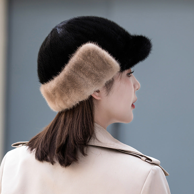 Warm Mink Fur Ear Flap Baseball Cap - Stylish Winter Accessory