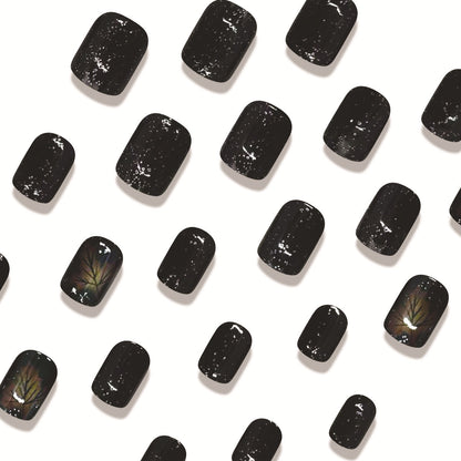 Black Coffee Silver Glitter Short Square Thanksgiving Nails