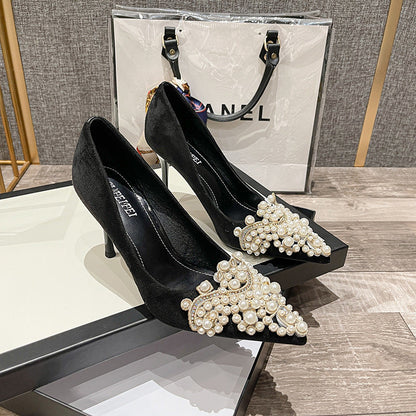 Fashion Ultra-high Thin Heel Pearl Buckle Party Shoes