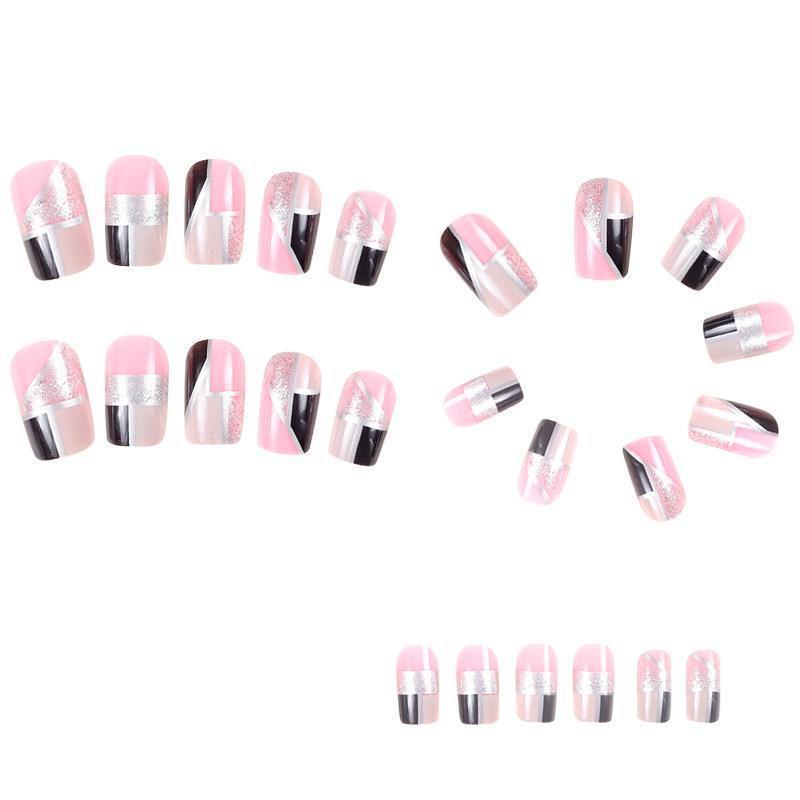 New FashionBlack and Pink Glitter Square Nail Tips