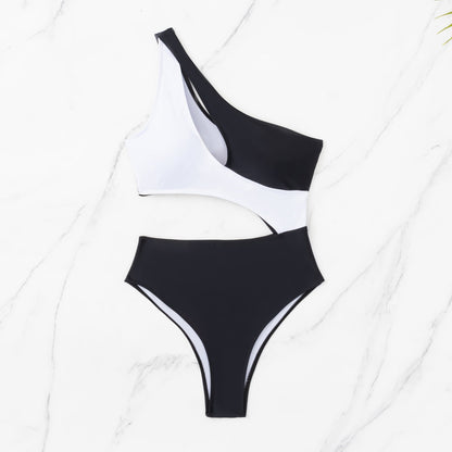 Monochrome Fusion Striking Contrast Cut-Out Swimsuit