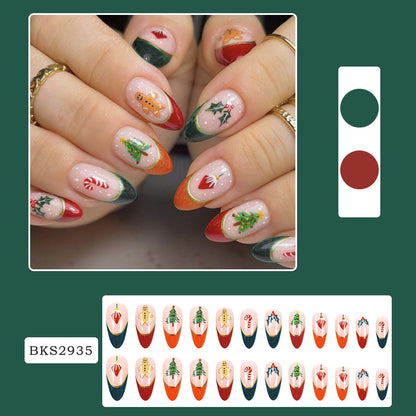 New FashionColorful Christmas Tree French Almond Nail Tips