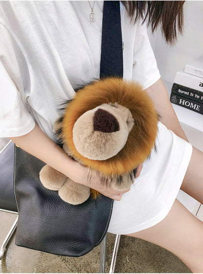 Cute Real Rabbit Fur Lion Keychain - Accessory