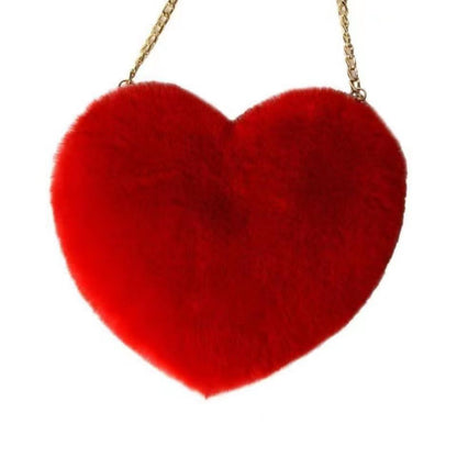 Fashionable Faux Fur Heart-Shaped Chain Crossbody Bag