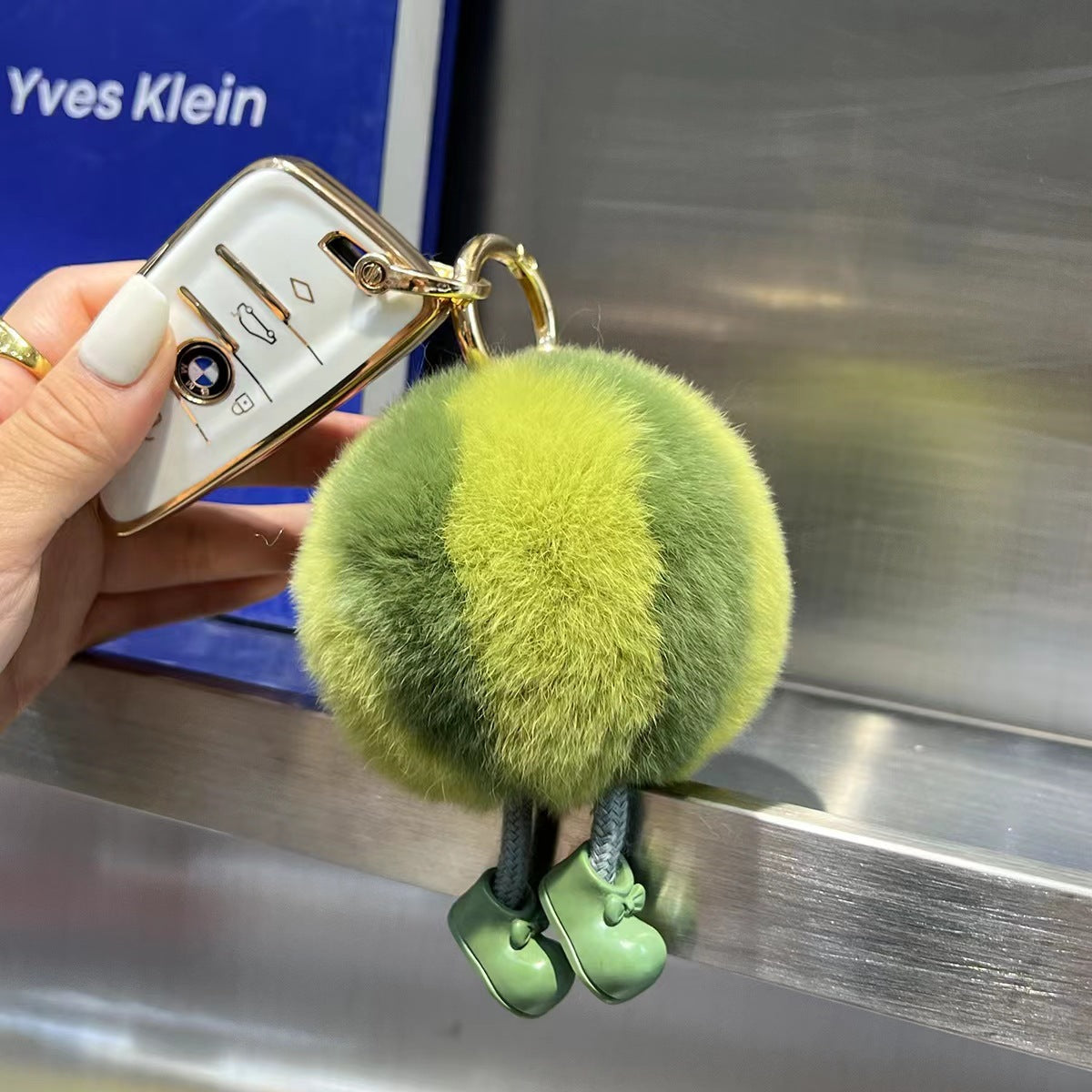 Cute Real Rabbit Fur Mini Watermelon Keychain Car Accessory