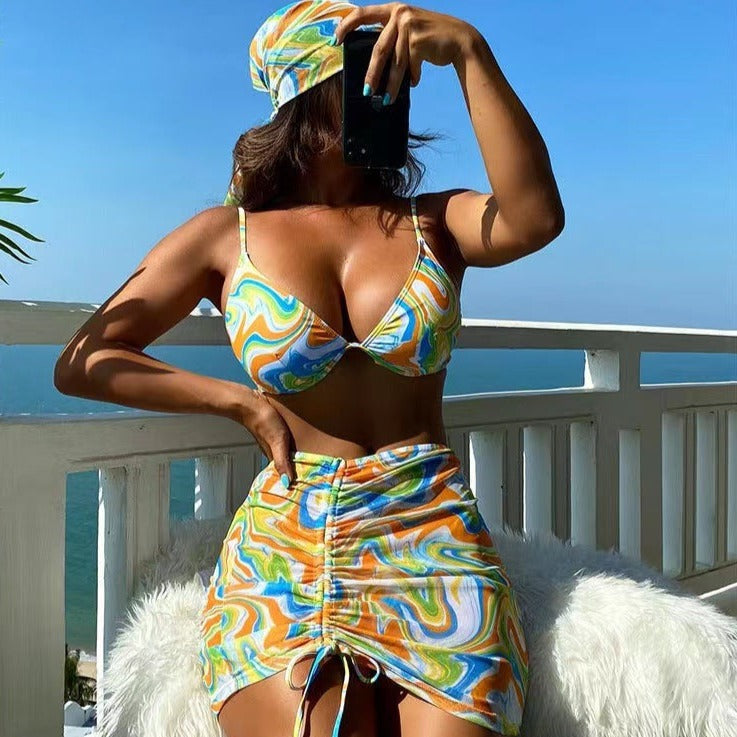 Printed Multicolor Three-Piece Bikini