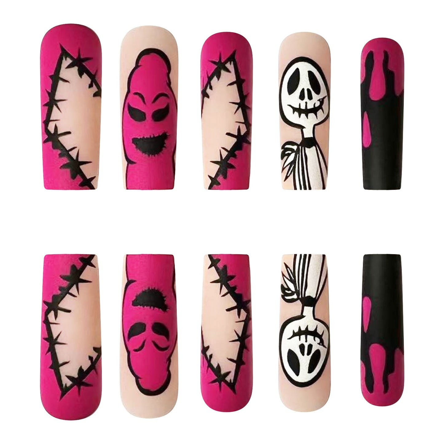 Long Pink Ghost Skull Halloween Nail Tips for Trendy Girls