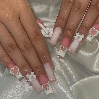 Sweet Pearl Alloy Heart Bow Nails, Removable