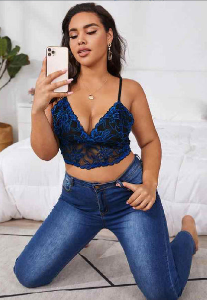 Plus Size Sheer Lace Strappy Bra