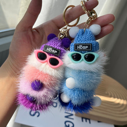 Cute Mink Fur Caterpillar Charm - Keychain & Bag Accessory