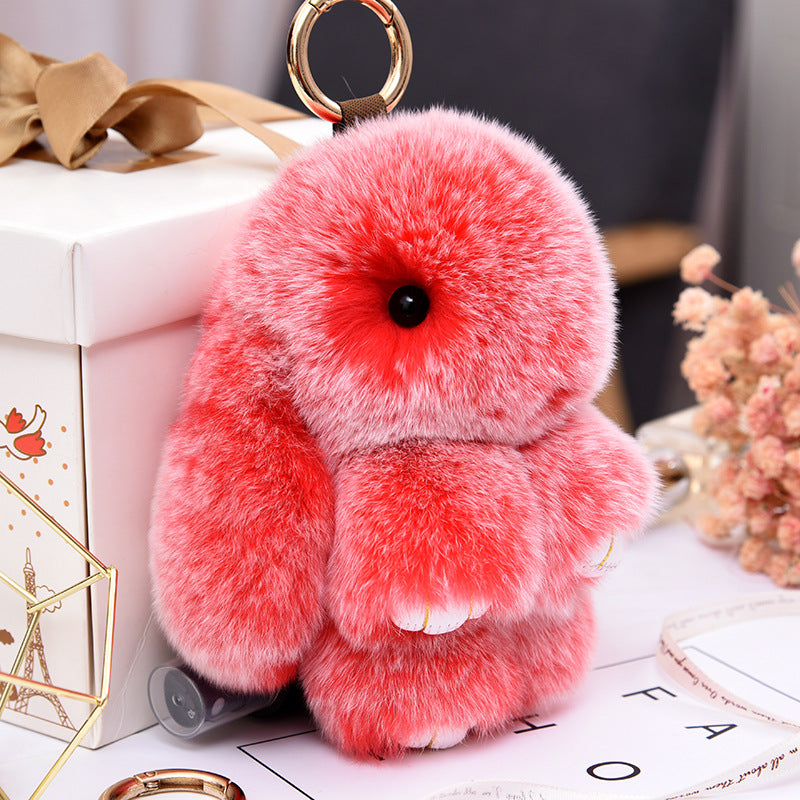 Cute Real Rabbit Fur Keychain - Sleeping Bunny Charm