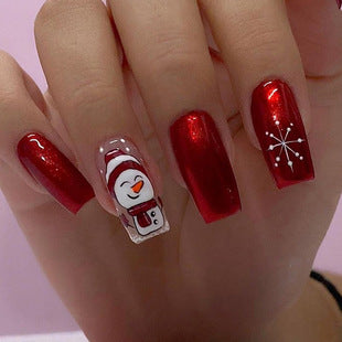 Spring-Summer New Fresh Green Leaf Red Flower Fall Nails - Soft Girl Style