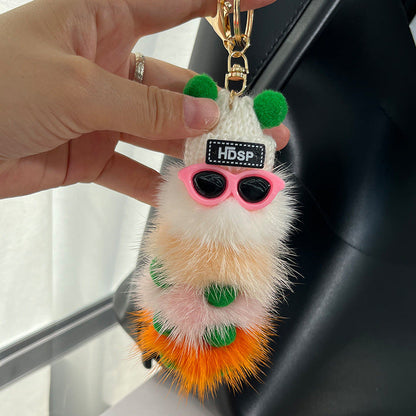 Cute Mink Fur Caterpillar Charm - Keychain & Bag Accessory