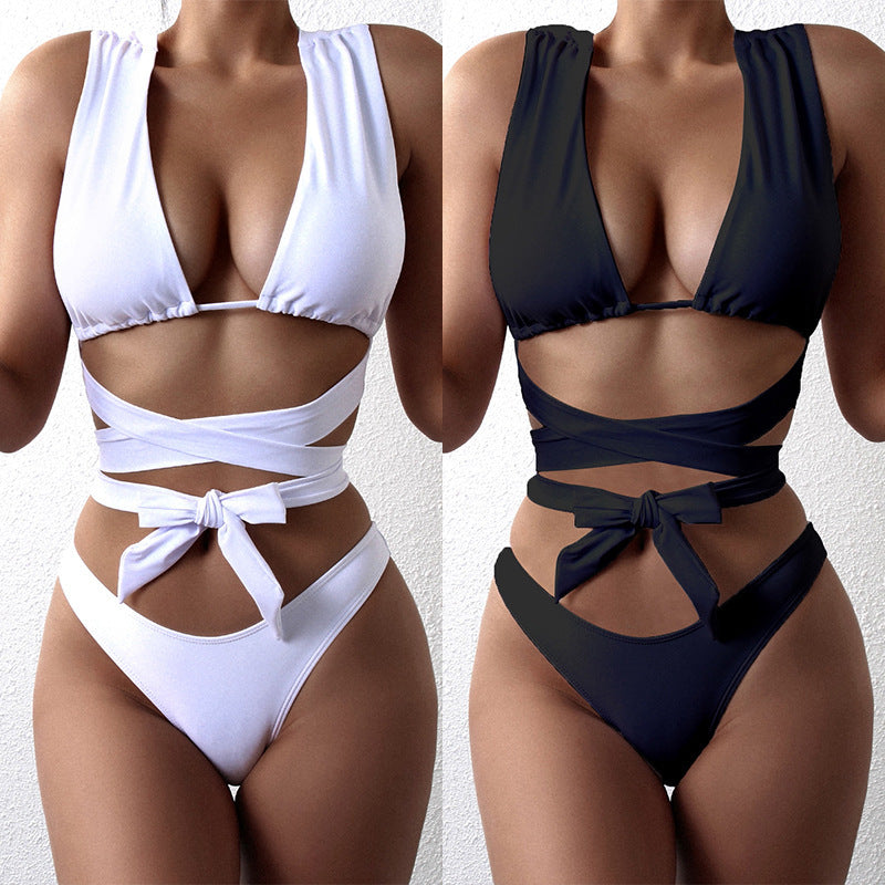 New Strappy Cut-out Sexy Triangle Bikini Swimwear-homeunderwear