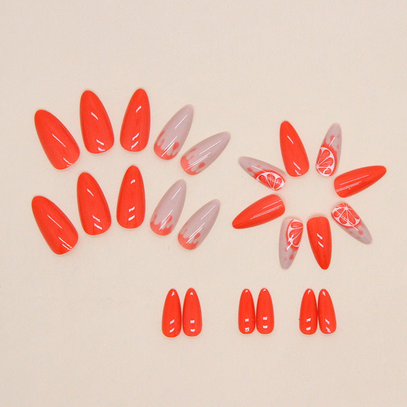 Almond Nails Chic Ins-Style Orange Honeydew Red Summer-Homeunderwear