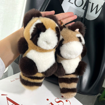 Cute Real Rabbit Fur Raccoon Keychain - Plush Toy Charm